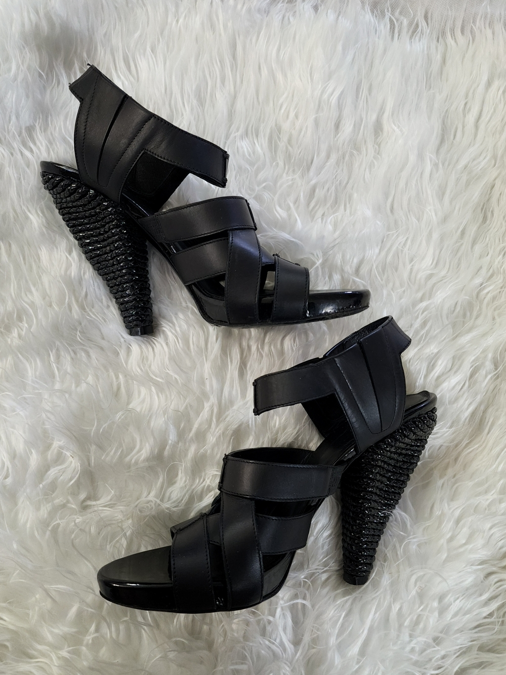 Bottega Veneta Black Strappy Sculpted-Heel Sandals Size 38/7.5